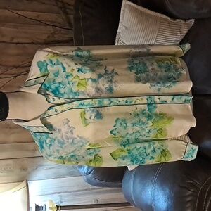 Starington Silk Blue Green Floral Long Sleeve Blouse Size 8